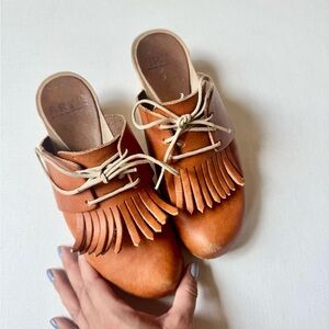 Bryr Leather Fringe Clogs Cottagecore Boho Handmade Wooden Sole 5 Scandi Chic